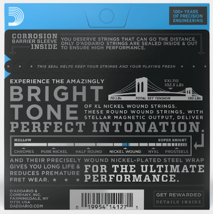 Genuine D'Addario - EXL110 XL - Nickel Wound - Regular Light Electric Guitar Strings 10-46