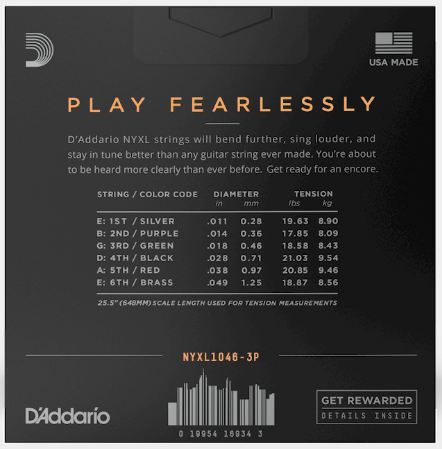 Genuine D'Addario - NYXL1046-3P - Premium Nickel Wound - Regular Light Electric Guitar Strings 10-46 (3 Pack)