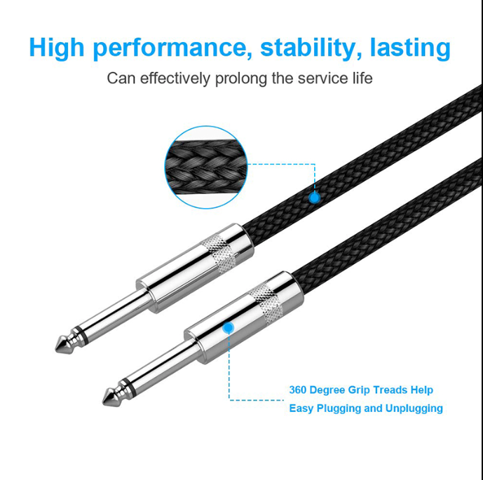 Audio Cable - Straight - 6.35mm Male to Male Jack - Woven (5 Metre)