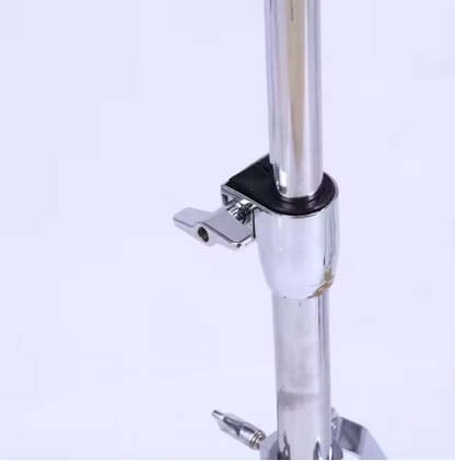 Close-up of a chrome stand with a white background adjustment lock