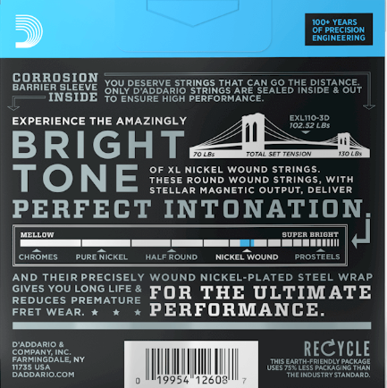 Genuine D'Addario - EXL110-3D XL - Nickel Wound - Regular Light Electric Guitar Strings 10-46 (3 Pack)