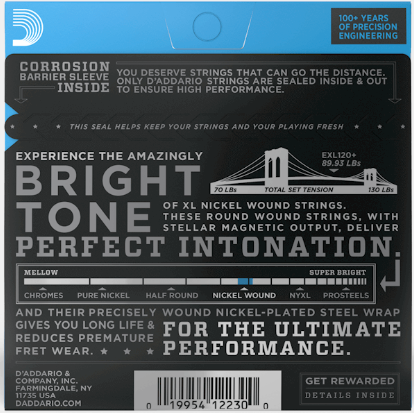 D'Addario guitar string set packaging with text and branding