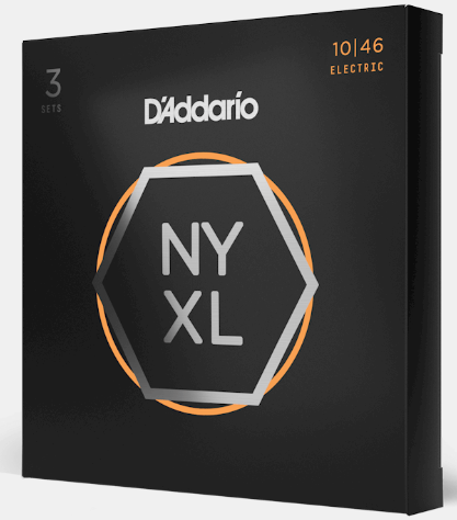 D'Addario NYXL electric guitar strings packaging on a white background