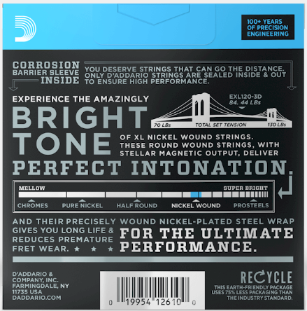 D'Addario guitar string set packaging with text and branding