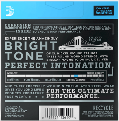 D'Addario guitar string set packaging with text and branding