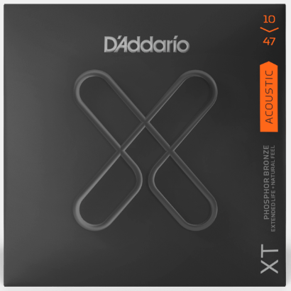 D'Addario XT1047 - Acoustic guitar string set packaging front view - Black package on a white background
