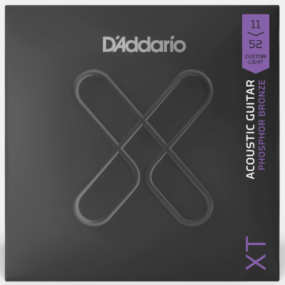 D'Addario acoustic guitar string set packaging on a black background
