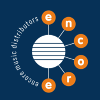 Logo of Encore Music Distributors with a blue background