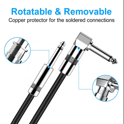Cable with rotatable and removable copper protector for soldered connections on a white background.
