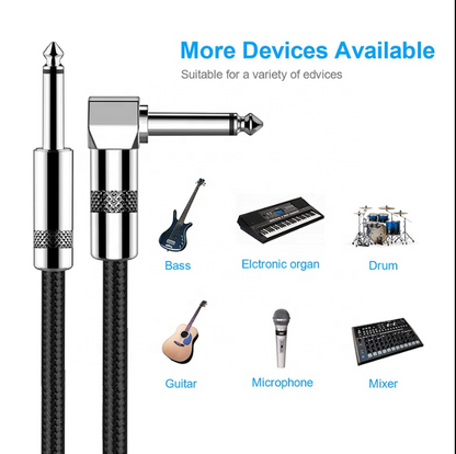 Cable connector with icons of musical devices indicating compatibility.