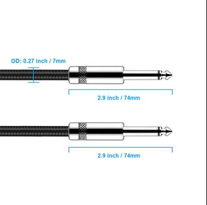 Audio Cable - Straight - 6.35mm Male to Male Jack - Woven (5 Metre)