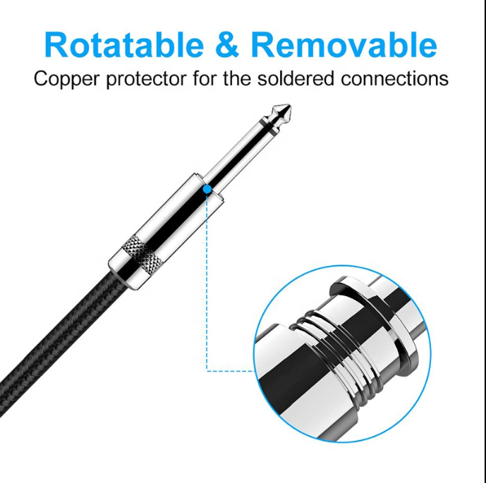 Audio Cable - Straight - 6.35mm Male to Male Jack - Woven (5 Metre)