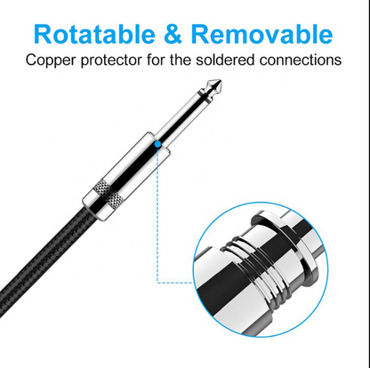 Cable with rotatable and removable copper protector for soldered connections on a white background.