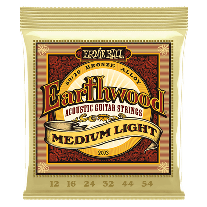 Ernie Ball Earthwood acoustic guitar strings packaging on a black background
