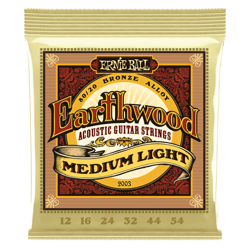 Genuine Ernie Ball - Earthwood P02003 - Medium Light 80/20 Bronze Acoustic 12-54 Gauge