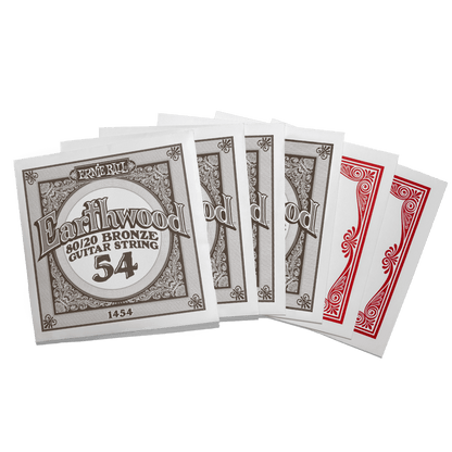 Individual Earthwood guitar string packaging on a white background