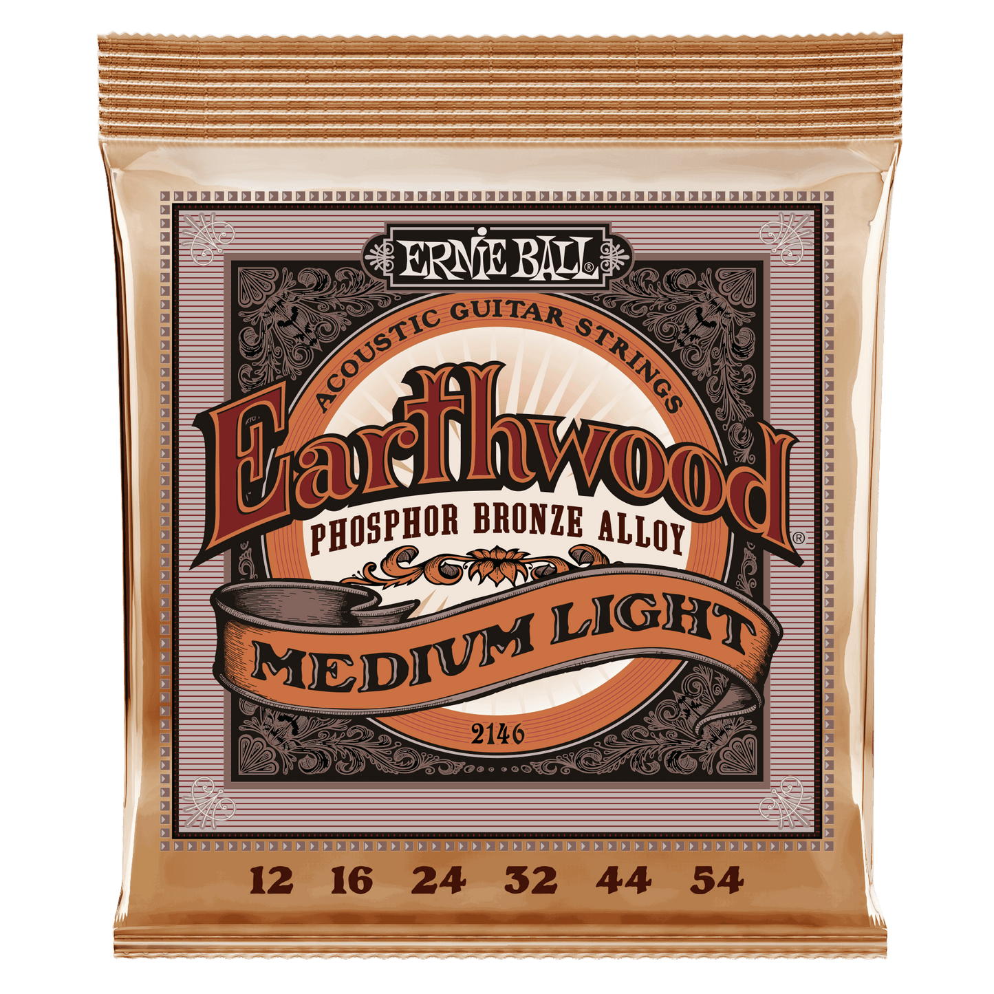 Ernie Ball Earthwood acoustic guitar strings packaging on a black background
