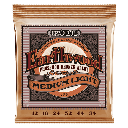Genuine Ernie Ball - Earthwood P02146 - Medium Light Phosphor Bronze Acoustic 12-54 Gauge