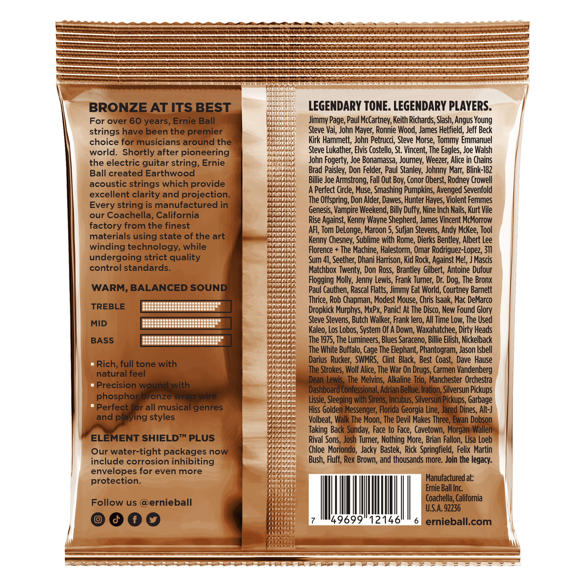 Back of a music string packaging with text and branding