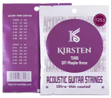 Kirsten acoustic guitar strings packaging with purple and white design