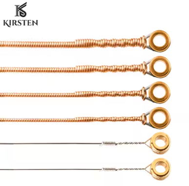 Set of guitar strings with eyelets on a white background, featuring the brand 'Kirsten'.