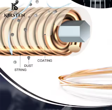 Close-up of a coiled copper wire with labeled parts on a white background, featuring the brand 'Kirsten'.